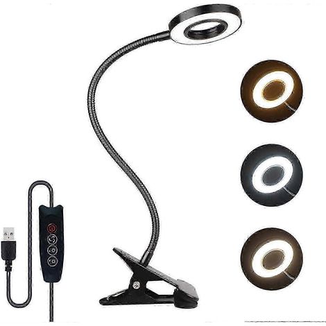 Lampe de bureau USB 7 W à pince, 3 couleurs et 10 niveaux de luminosité, 48 LED flexibles pour la lecture et l'éclairage du lit. (1/5)