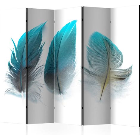 Paravent 5 Volets "Blue Feathers" 172x225cm (1/2)