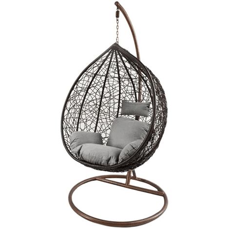 POLTRONA PENSILE DONDOLO SOSPESA GIARDINO BALCONE SEDIA MARRONE CON CUSCINO 906