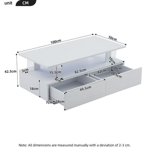 Mesa de centro LED 100x50x42,5 cm blanca con almacenaje, aglomerado y acrílico MEUBLIV (1/5)