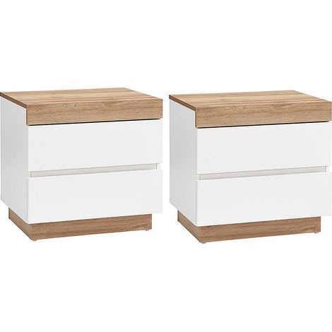 Lot de 2 tables de chevet - 2 tiroirs - Blanc et naturel - RENIRI