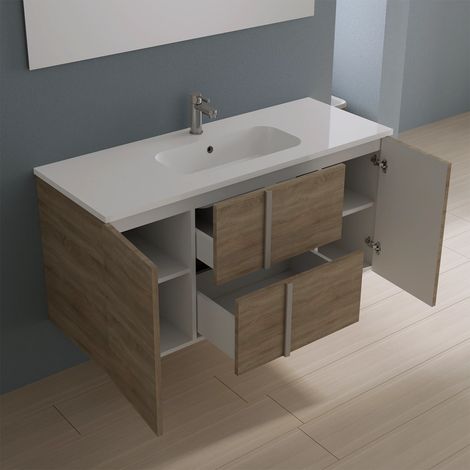 Mobile da Bagno Sospeso 100cm Grigio Sabbiato con Lavabo Incluso e Specchio Inclusi Mod. Hoia (1/4)
