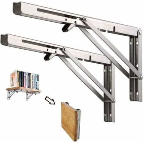 Étagère murale Pliante de 600 mm 2 Pièces, Cadre de Support d'étagère de Garage, Support de Support Pliant en acier inoxydable pour établi, 200KG Porteur (sans planche de bois), (1/5)