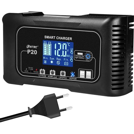 Chargeur de batterie de voiture, entièrement automatique, technologie de réparation par impulsion, Chargeur 20A - Prise EU (1/2)