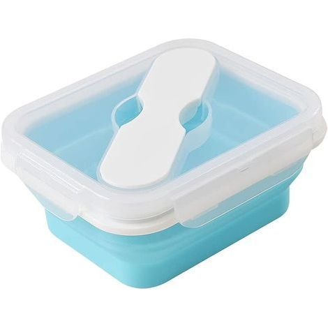 Silikon-Lunchbox mit Löffel und Gabel, faltbarer Vorratsbehälter mit Schnappdeckel, 590 ml (1/5)