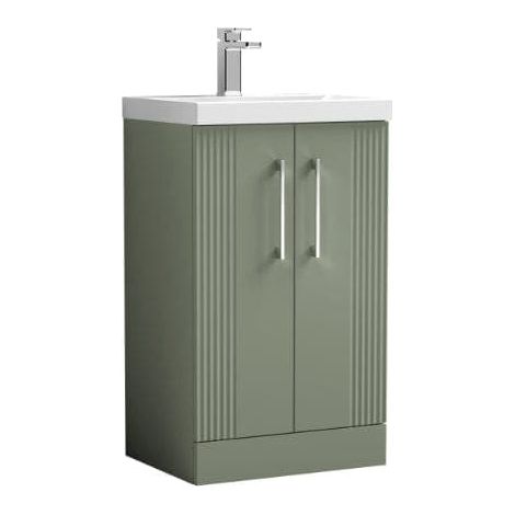 Nuie Deco Satin Green 500mm 2 Door Vanity Unit and Mid Edge Ceramic Basin - DPF823A
