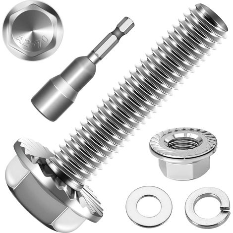 Lot de 10 vis à tête hexagonale M8 x 30 en acier inoxydable A2 V2A, à six pans extérieurs, filetage complet, rondelles, rondelles à ressort et écrous/vis avec embout hexagonal magnétique (1/5)