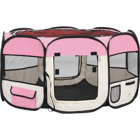 vidaXL Box per Cani Pieghevole con Borsa Trasporto Rosa (1/5)
