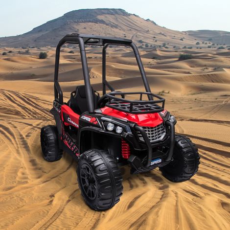 Véhicule électrique pour enfants 12V, Vitesse 3-6km/h, Quad électrique mini avec double moteurs, USB, lecteur MP3 et télécommande, 118x76x104cm, rouge et noir (1/5)