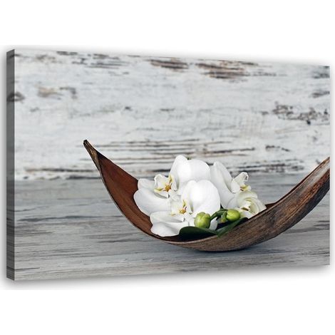 Cadre déco Fleurs Orchidée Bois Spa Zen 90x60 (1/5)