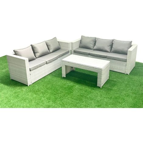 Fimous 6 Seater Garden Outdoor Rattan Furniture Set Rattan Garden Sofa Oblong Coffee Table Light Grey Mixed (1/5)