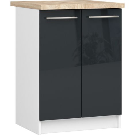 Küchenunterschrank 60 cm Graphit / Weiß / Hochglanz mit Arbeitsplatte 2 Türen Kollektion OLIWIA Raumhirsch