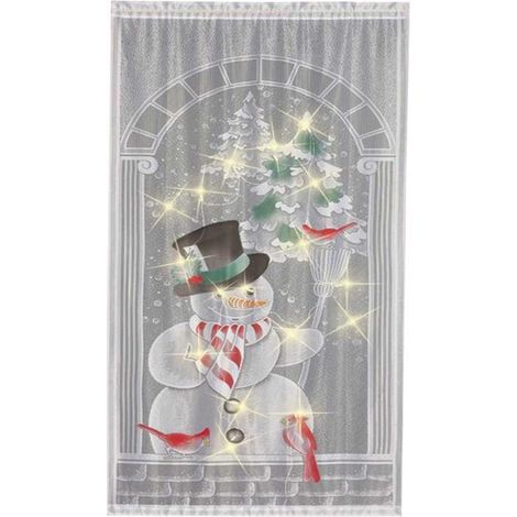Rideaux de Noël en dentelle avec lumières LED et bonhomme de neige, semi-occultants, pour salon et chambre à coucher, décoration intérieure (1/5)