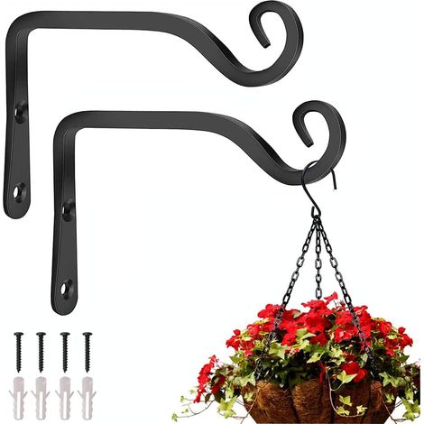 Lot de 2 supports pour paniers suspendus, crochets muraux de 15 cm, supports de suspension robustes avec vis pour plantes et paniers de fleurs (noir) (1/5)