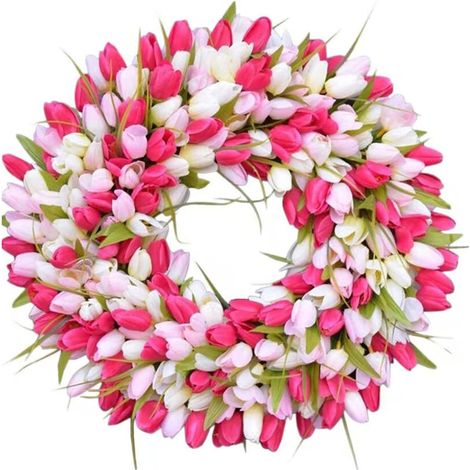 Corona de tulipanes artificiales de 45 cm, verano, puerta, ventana, fiesta (1/4)