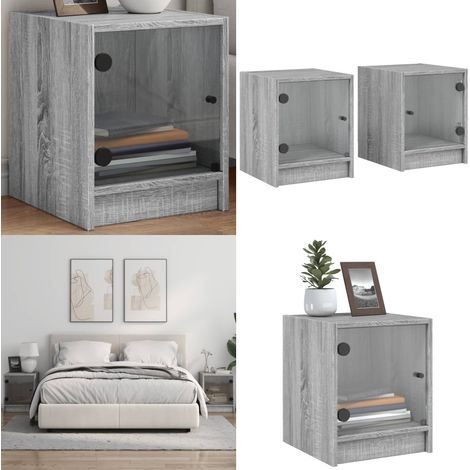 Tables de chevet et portes vitrées 2pcs sonoma gris 35x37x42cm - Table De Chevet - Meubles De Chambre - Commode - Buffet - Rangement Intérieur - Home & Living