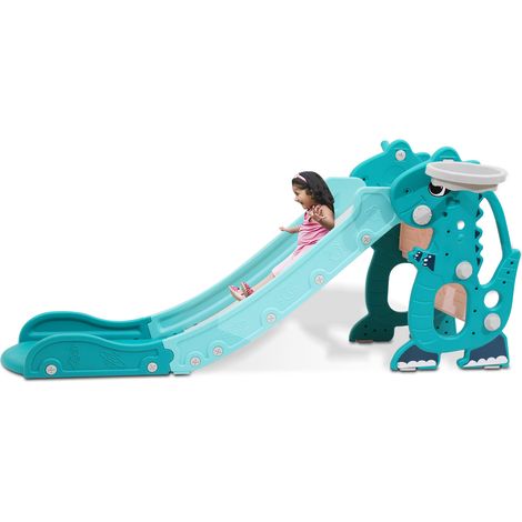 Wolketon Toboggan pour enfants Anneau à lancer Toboggan de jardin extérieur 4 en 1 Toboggan à vagues Slide