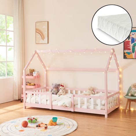 Kinderbett Sisimiut mit Matratze 90x200 cm Rosa / Weiß [en.casa]