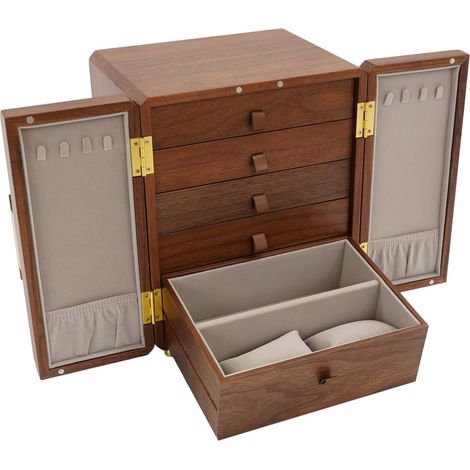 Boîte à bijoux en bois à 5 étages avec fenêtre de fleurs, boîte à bijoux avec tiroirs, boîte de rangement de style vintage, laquée pour coiffeuse, chambre à coucher, 21,5 x 20 x 27 cm (1/5)