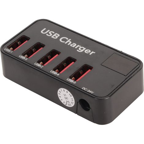 Station de charge USB 48 W à 5 ports avec adaptateur secteur et hub de charge USB pour téléphones, ordinateurs portables et tablettes (prise britannique 100-240 V). (1/5)