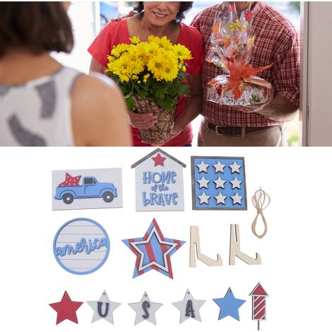 Set aus 7 Holztablett-Dekorationen im Stil des amerikanischen Unabhängigkeitstags, ideales Partygeschenk. (1/5)
