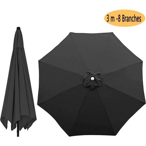 Auvent de rechange Sunbrella pour parasol de terrasse - WOVTE - 3m - 8 baleines - Noir (1/3)