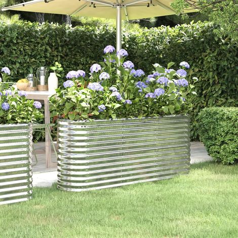 Garden Raised Bed Silver Powder-coated steel Large Durable vidaXL