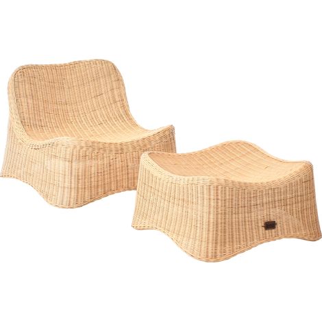 Sillón de jardín de ratán con reposapiés sillón bajo conjunto apilable natural Aigani