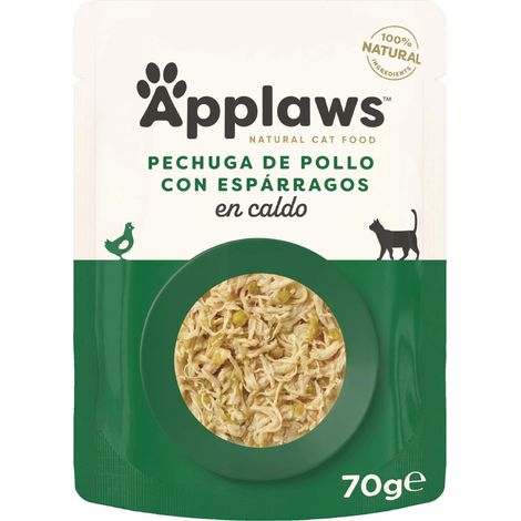 Applaws Alimento per Gatti Umido 100% Naturale Pollo e Asparagi in Brodo per Gatti Adulti - 12 Pochette da 70g (1/5)