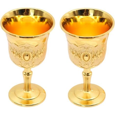 Ensemble de 2 verres à vin vintage plaqués or - style calice/gobelet rétro - pour collection, décoration intérieure ou voyage (1/5)