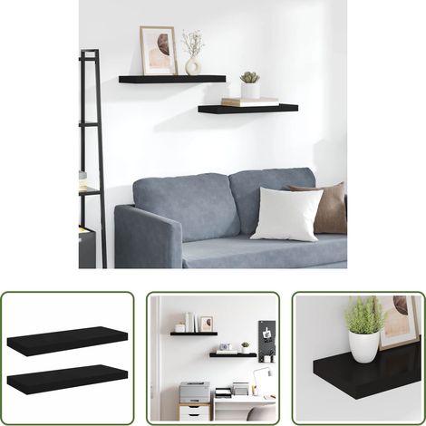 Étagère décorative - Étagères murales flottantes 2 pcs noir 60x23,5x3,8 cm MDF (1/5)