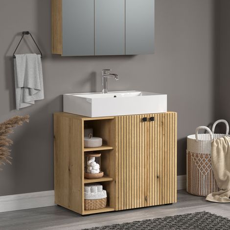 Meuble sous lavabo 2 porte 3 niches 90x79 cm naturel - FRUTZ