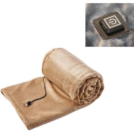 Couverture chauffante, couverture chauffante en flanelle, lavable en machine, couverture électrique portable usb 5 volts, thermostat intelligent à chauffage rapide - 100 × 80cm - jaune (1/4)