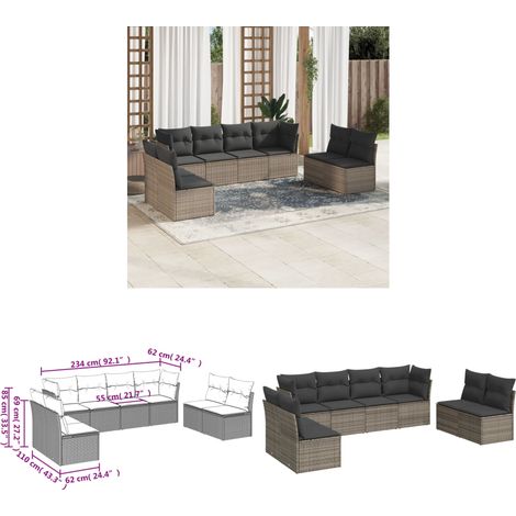 8-tlg. Garten-Sofagarnitur mit Kissen Grau Poly Rattan - Gartensortiment - Outdoor Möbel - Lounge Set - Rattan Sofa - Gartenlounge - Home & Living (1/3)