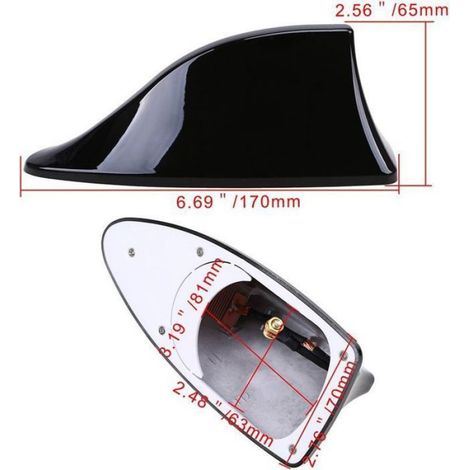 Antenne Requin - Aileron Voiture - Câblage FM AM Intégré - Pour Toit Plat - Noir (1/3)