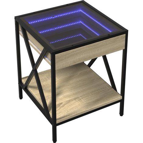 Comodino con specchio LED e ripiano 40 x 40 x 49 cm derivati del legno vetro e acciaio DEC033145