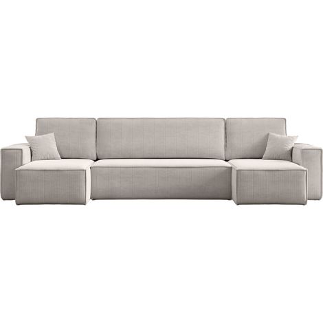 Divano angolare in velluto a coste bianco con funzione letto Karl U – produttore (1/5)