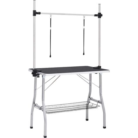 vidaXL Mesa de aseo para perros ajustable con 2 lazos y cesta (1/2)