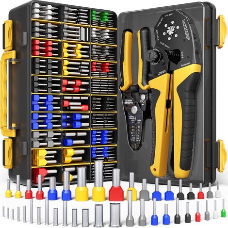 Kit Pince à Sertir Embouts de câblage 0,25-25mm² 42 Tailles  Pince à sertir dénudeur et embouts nus simples doubles pour câblage automobile tableaux électriques API et domestique (1/5)