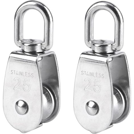 Poulie Simple - 2 Pièces - Acier Inox 304 - Charge 150 kg - Garage Et Cordage - 25 mm (1/5)