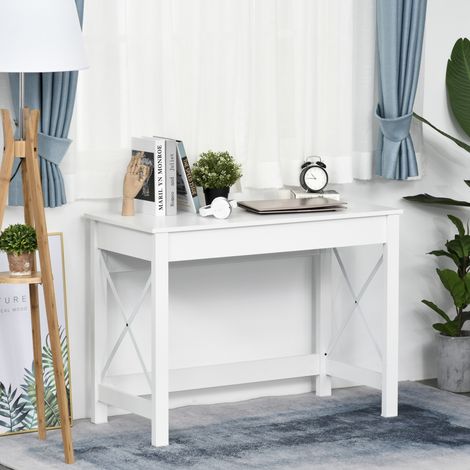Moderner PC-Schreibtisch im minimalistischen Design, aus Holz und Stahl, 105 x 50 x 76 cm, Weiß