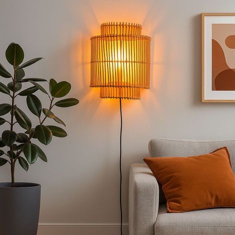Applique murale en rotin SILIA E27 – Éclairage décoratif chaleureux – Compatible ampoules jusqu'à 40W – Style boho chic