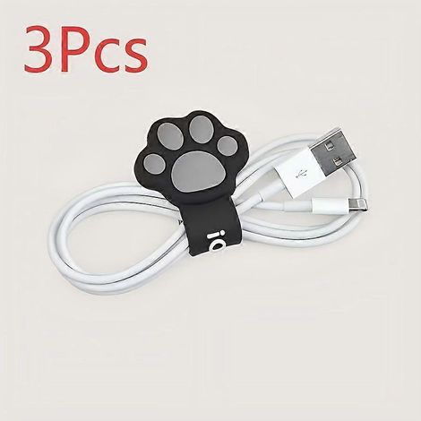 (Lot de 3 noirs) Organisateur de câbles en forme de patte de chat, enrouleur de câble d'écouteurs en silicone spiralé pour bureau et gestion des câbles de charge de téléphone (1/5)