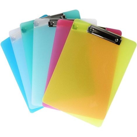 6 Pièces Porte-bloc A4 avec Pince, Transparent Plastique Clip planches pour papier d'écriture Memo des dossiers, Planchettes à pince Idéal pour le Travail Quotidien, 5 Couleurs