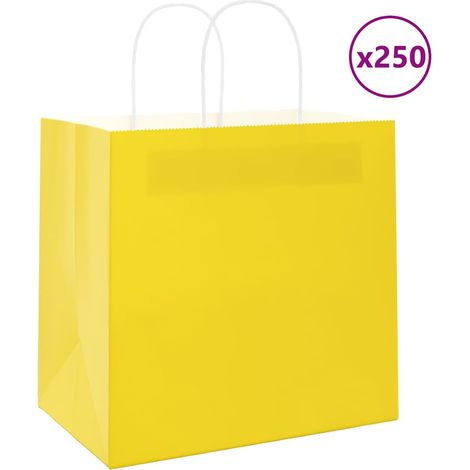 Bolsas de papel con asas 250 uds amarillas 26x17x25 cm vidaXL