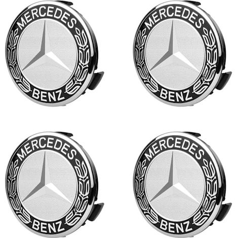 Enjoliveurs, lot de 4 enjoliveurs 75 mm pour voitures Mercedes-Benz avec logo, et trois boucles renforcées. (1/5)