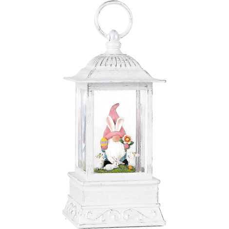 Boule à neige avec lanterne à paillettes lapin gnome décoration de Pâques cadeau de printemps pour l'intérieur (1/4)