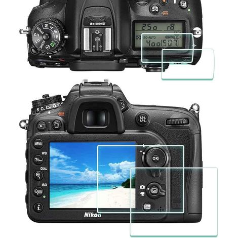 Protector de pantalla para Nikon D7200 D7100 con protección superior, película protectora de vidrio templado LCD, accesorios, 0,3 mm, dureza 9H, antiarañazos, antihuellas, antiburbujas - Paquete de 2+