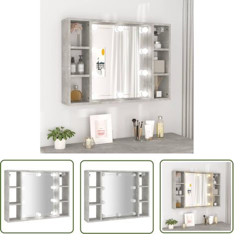 The Living Store Spiegelschrank mit LED Betongrau 76x15x55 cm - Spiegelschrank - Badezimmermöbel - LED-Spiegel - Holzwerkstoff - Betongrau (1/5)
