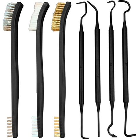 Cepillo de limpieza de armas, kit de púas para pistolas, cerdas de alambre industriales, cepillos de limpieza de armas, herramienta táctica para limpieza de cañones de escopeta corta (3 cepillos + 4 p (1/4)